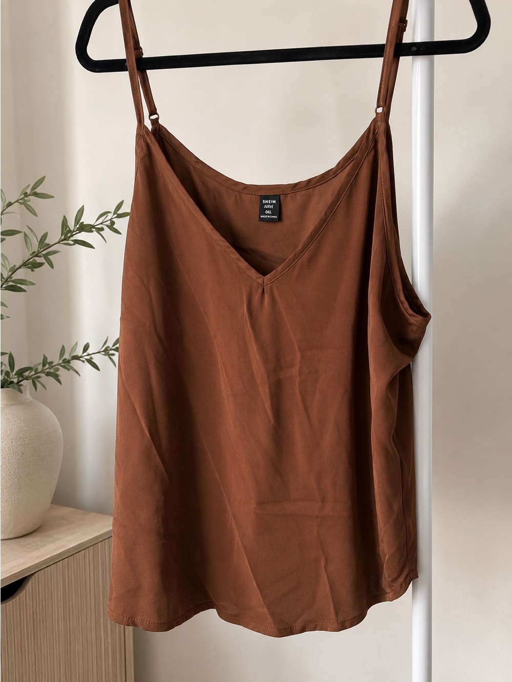 New Brown Satin V-Neck Cami